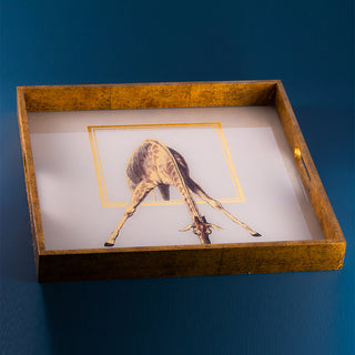 Square Distressed Gold Graceful Giraffe Tray