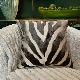 Chocolate and Cream Zebra Print Velvet Cushion