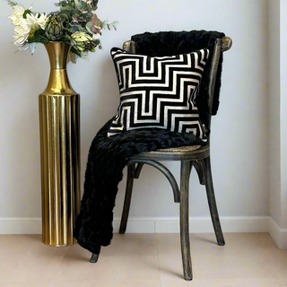 Black Velvet Abstract Patterned Cushion