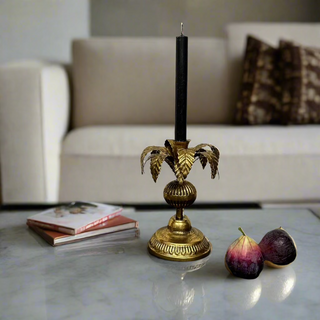 Gold Palm Tree Candle Holder - Distressed Finish