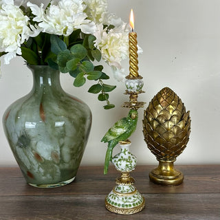 Green & White Parrot Candle Holder