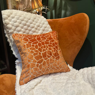 Orange and Ivory Giraffe Print Velvet Cushion