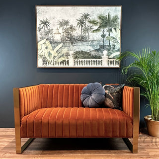 Orange Velvet with Gold Trim 2 Seater Sofa