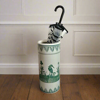 Green and White Birds Pattern Umbrella Stand