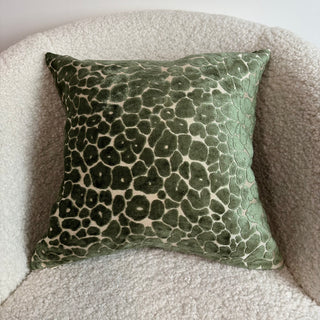 Green and Cream Leopard Print Velvet Cushion - Large