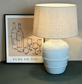 White Ceramic Beaded Table lamp with Linen Shade