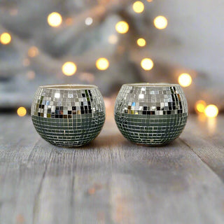 Glitter Ball T Light Holders - Set of 2