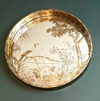 Gold Mirror Tray with Heron