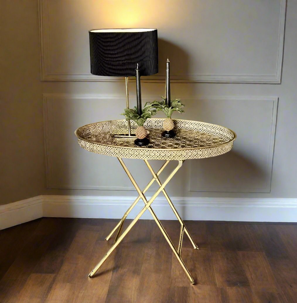 Gold Oval Patterned Top Folding Table – Margo & Plum