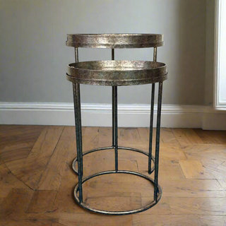 Set of 2 Oval 'Oriental' Mirror Top Tray Tables