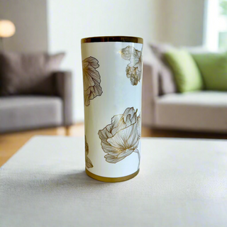 White and Gold Floral Ceramic Vase.