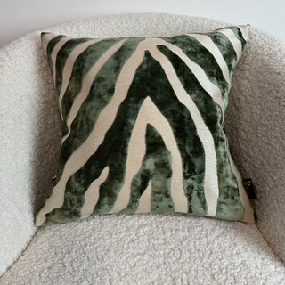 Green and Cream Animal Print Velvet Cushion