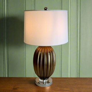 Gold Table Lamp with White Linen Shade