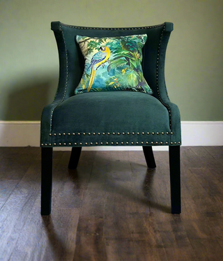 Teal Velvet Accent Chair with Brass Studs