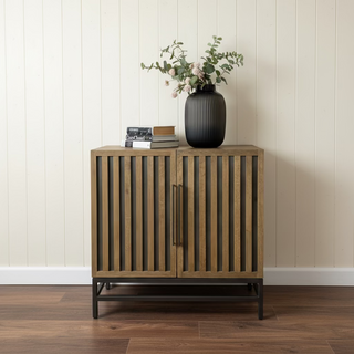 2 Door Wooden Cabinet with Grooved Doors