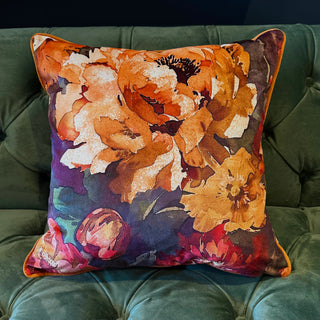 Orange Florals Velvet Cushion