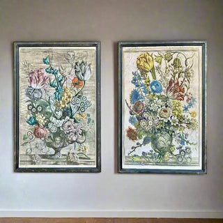 Framed Print with Vintage Style Florals: Set of 2