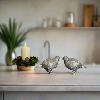 Country Quail in Antique Silver Set of 2