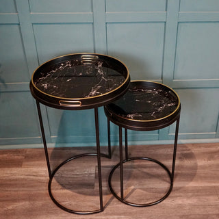 Black Marble Tray Tables Nest of Two