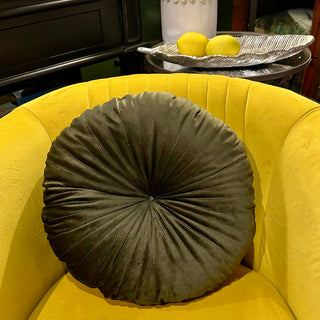 Round Green Velvet Stitched Cushion