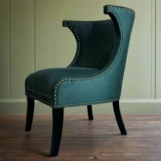 Teal Velvet Accent Chair with Brass Studs