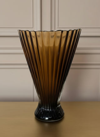 Rich Brown Pleated Glass Vase