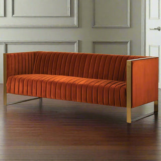 Retro Burnt Orange Velvet with Gold Trim 3 Seater Sofa