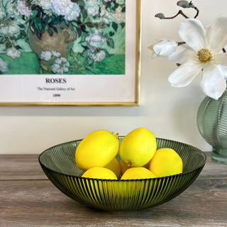 Green Glass Pleated Fruit Bowl