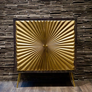 Black and Gold Cabinet with Glorious Gold Sunburst Design (2 door)