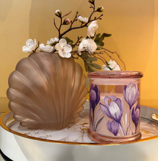 Crocus and Fresh Orange Candle in Glass Holder