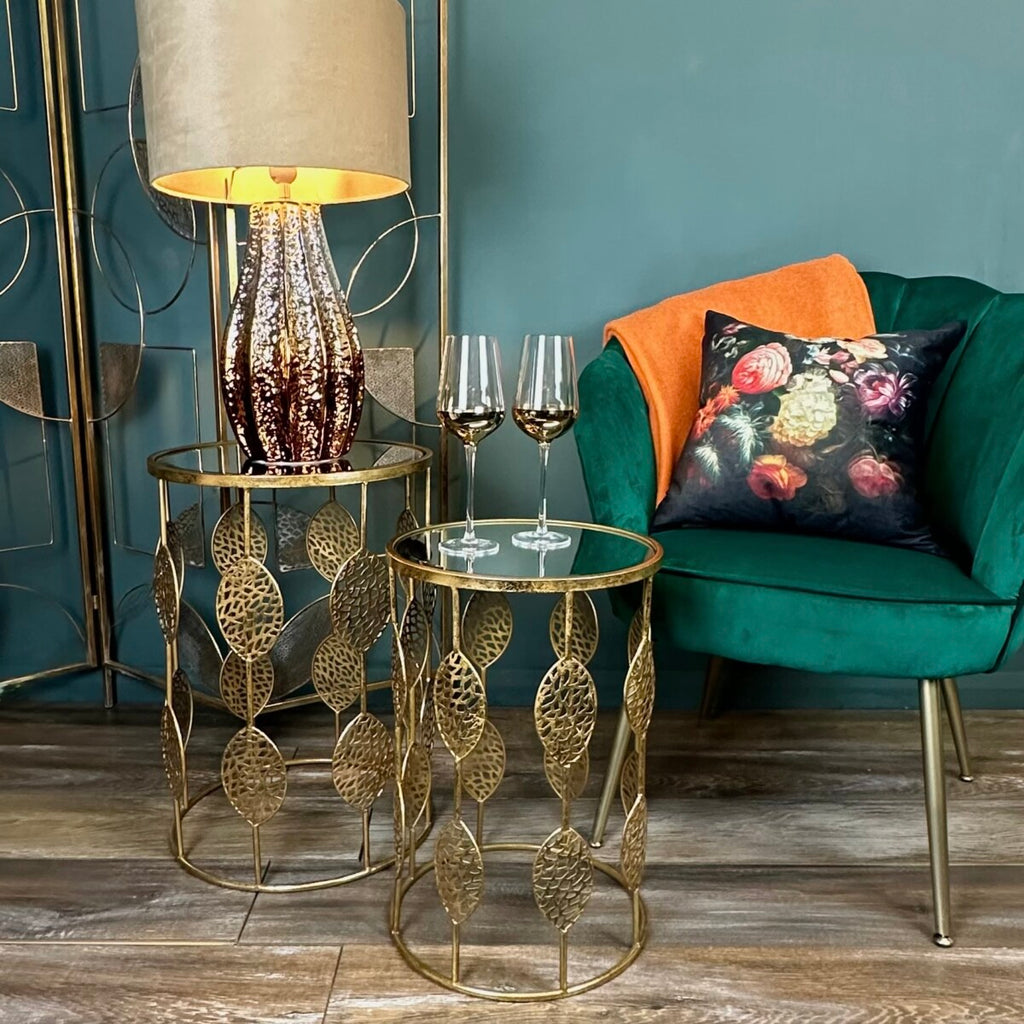 Set of Two Gold Leaf Pattern Tables – Margo & Plum
