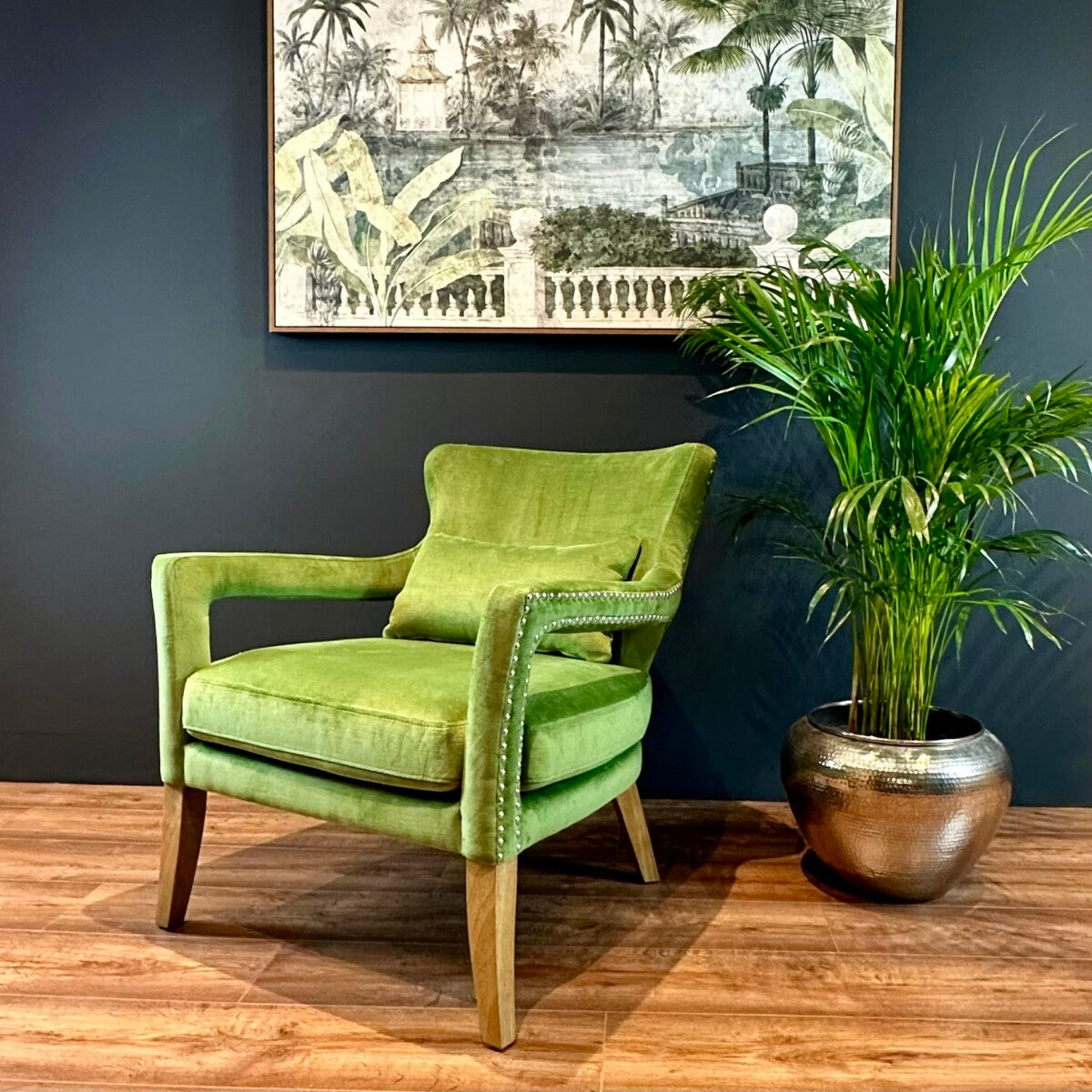 Green Velvet Studded Club Chair – Margo Plum - Main Image