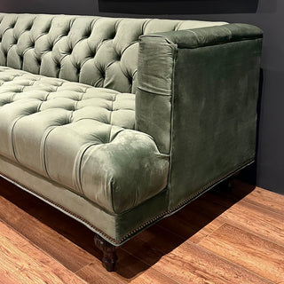 Sage Green Velvet Studded Sofa