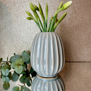 Ceramic Soft Grey Ribbed Vase