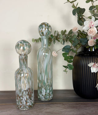 Green & White Speckled Glass Bottles - Set of 2