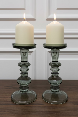 Green Glass Candle Holders (pair)
