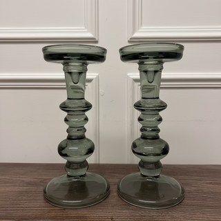 Green Glass Candle Holders (pair)