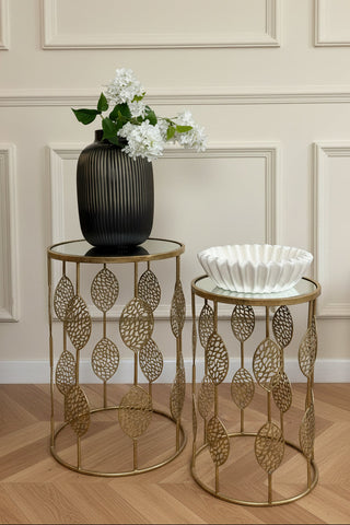 Set of Two Gold Leaf Pattern Tables