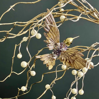 Gold Beaded Hummingbirds  (set of 2)