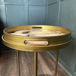 Set of Two White and Gold Marble Top Tables