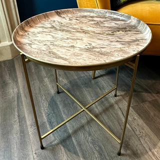 Marble Effect Folding Gold Tray Table